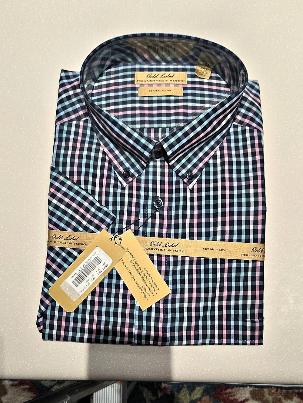 Roundtree & Yorke Gold Label Non-Iron Plaid Short Sleeve Shirt 2XT